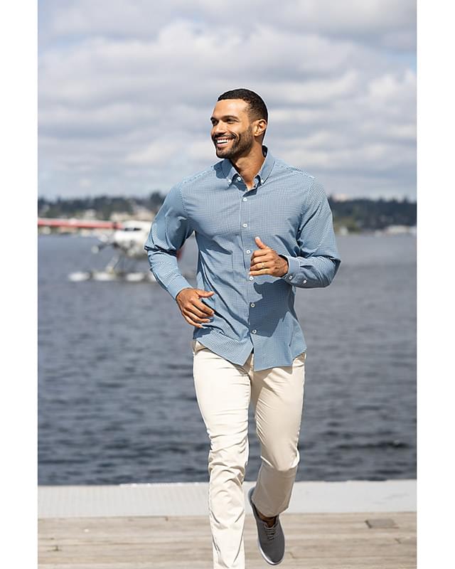 Cutter & Buck Skyline Epic Confidence Recycled Gingham Mens Big & Tall Long Sleeve Dress Shirt