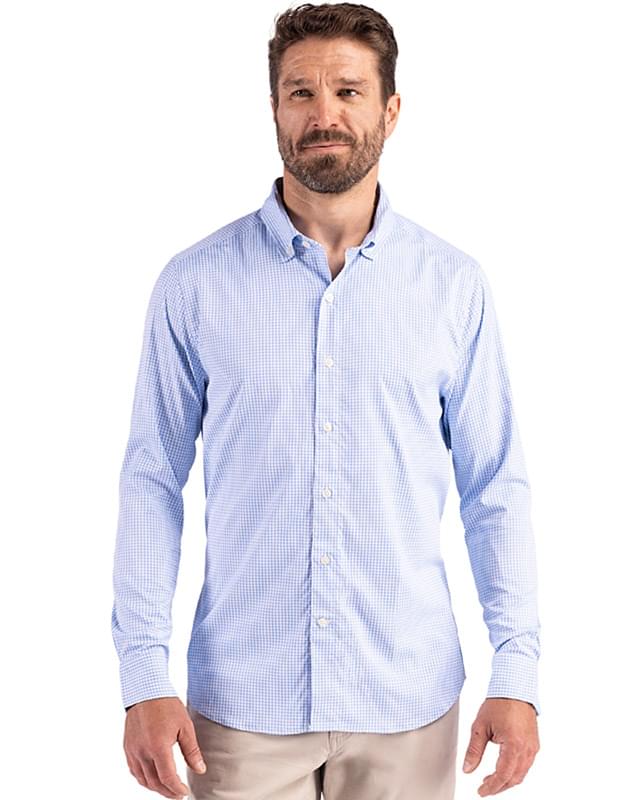 Cutter & Buck Skyline Epic Confidence Recycled Gingham Mens Big & Tall Long Sleeve Dress Shirt