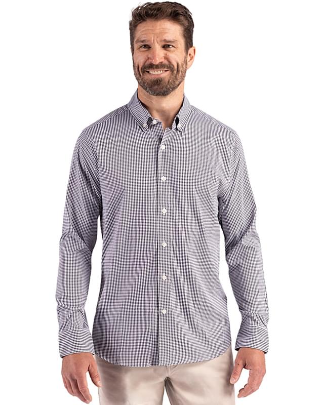 Cutter & Buck Skyline Epic Confidence Recycled Gingham Mens Big & Tall Long Sleeve Dress Shirt