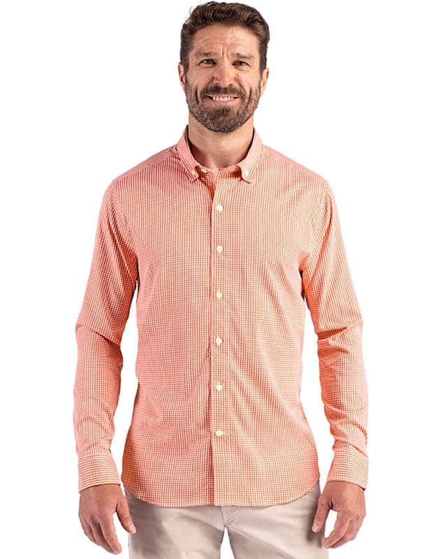 Cutter & Buck Skyline Epic Confidence Recycled Gingham Mens Big & Tall Long Sleeve Dress Shirt