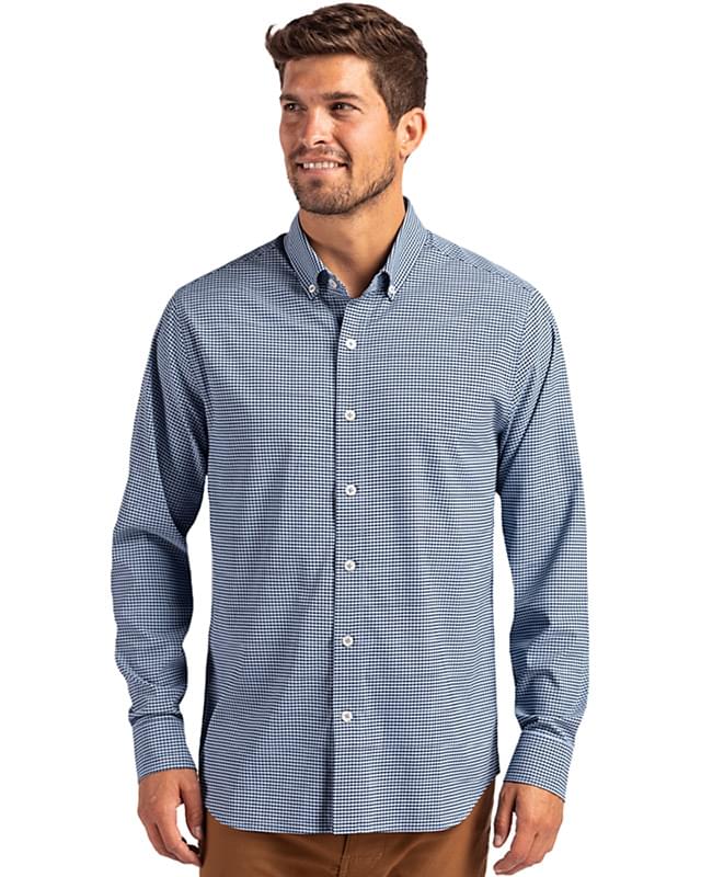 Cutter & Buck Skyline Epic Confidence Recycled Gingham Mens Big & Tall Long Sleeve Dress Shirt