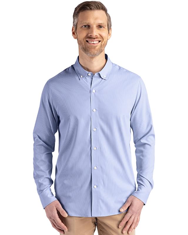 Cutter & Buck Skyline Epic Confidence Recycled Pinstripe Mens Big & Tall Long Sleeve Dress Shirt