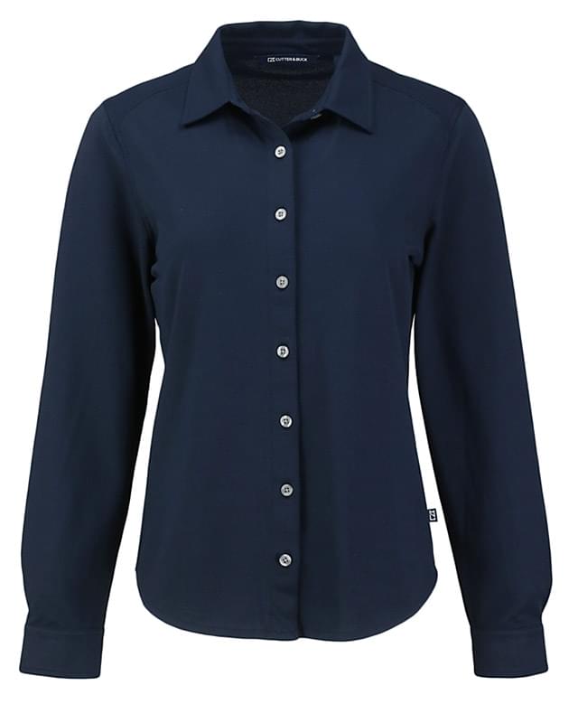 Cutter & Buck Advantage Tri-Blend Eco Soft Pique Long Sleeve Knitted Womens Button Up