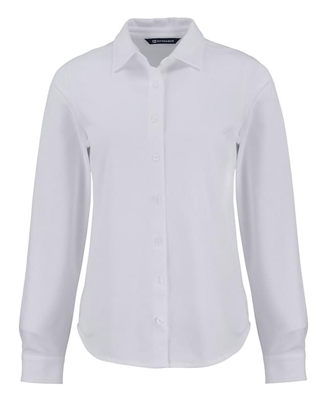 Cutter & Buck Advantage Tri-Blend Eco Soft Pique Long Sleeve Knitted Womens Button Up
