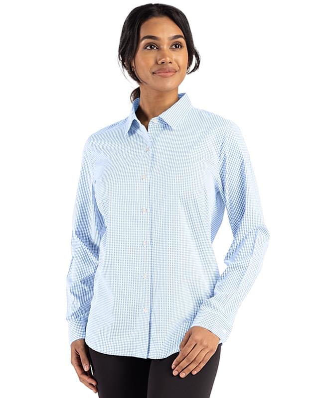 Cutter & Buck Skyline Epic Confidence Recycled Gingham Womens Long Sleeve Dress Shirt
