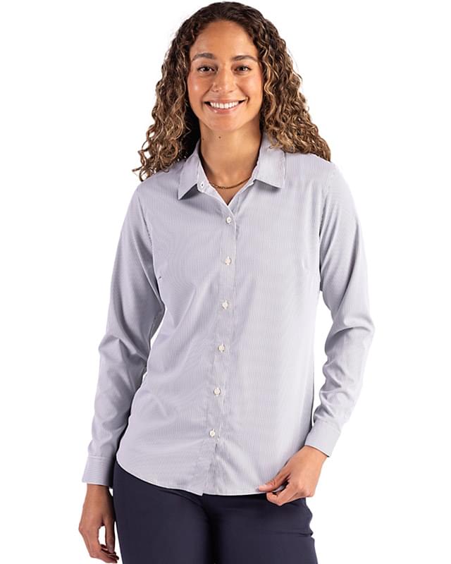 Cutter & Buck Skyline Epic Confidence Recycled Pinstripe Womens Long Sleeve Dress Shirt