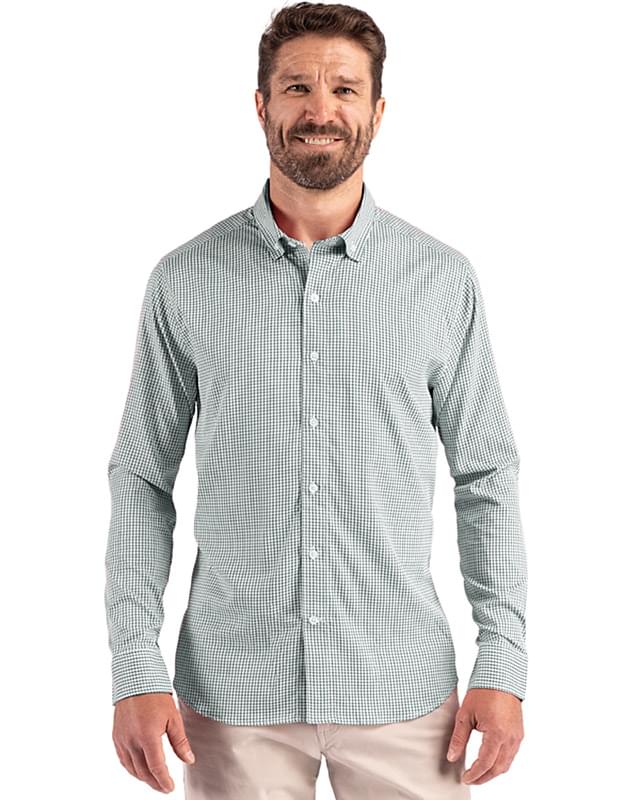 Cutter & Buck Skyline Epic Confidence Recycled Gingham Mens Long Sleeve Dress Shirt