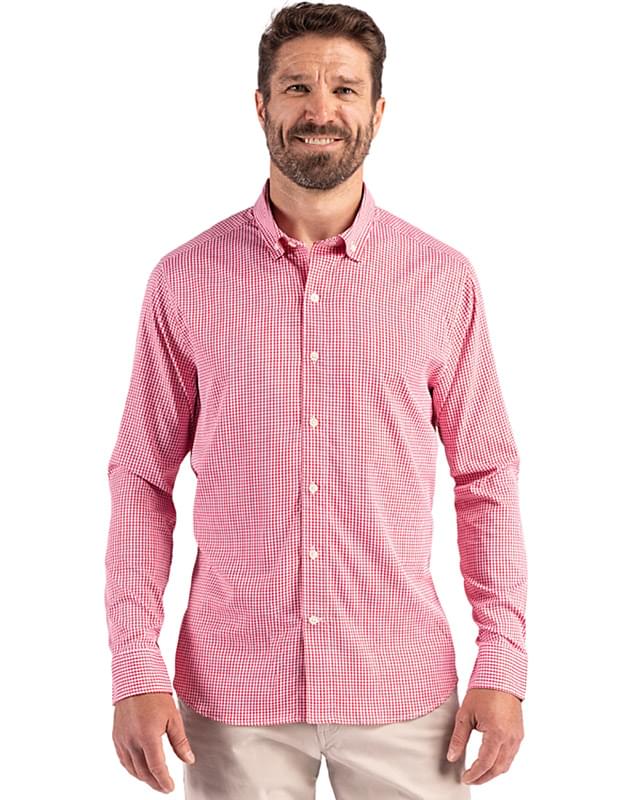 Cutter & Buck Skyline Epic Confidence Recycled Gingham Mens Long Sleeve Dress Shirt