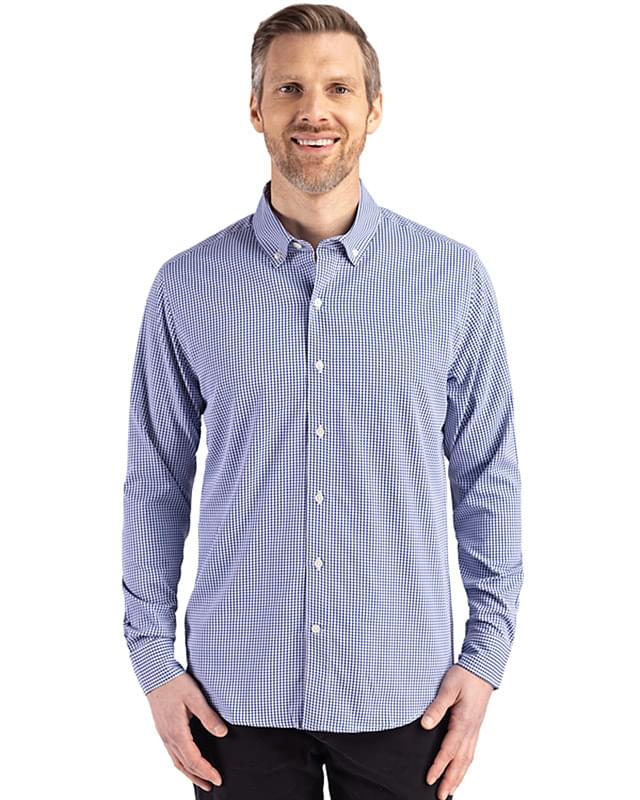 Cutter & Buck Skyline Epic Confidence Recycled Gingham Mens Long Sleeve Dress Shirt