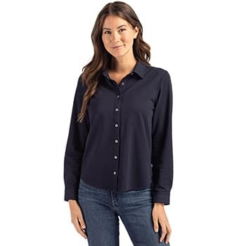 Cutter & Buck Advantage Tri-Blend Eco Soft Pique Long Sleeve Knitted Womens Button Up