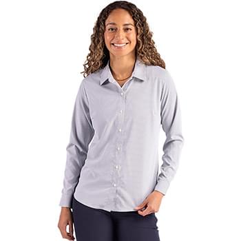 Cutter & Buck Skyline Epic Confidence Recycled Pinstripe Womens Long Sleeve Dress Shirt