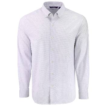 Cutter & Buck Skyline Windowpane Recycled Long Sleeve Button Down Mens Dress Shirt